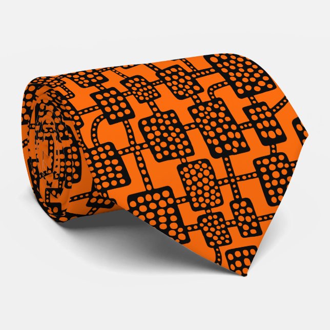 Abstract 041113 - Black on Orange Tie (Rolled)