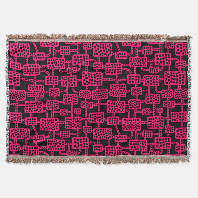 Abstract 041113 - Neon Red on Black Throw Blanket (Front)