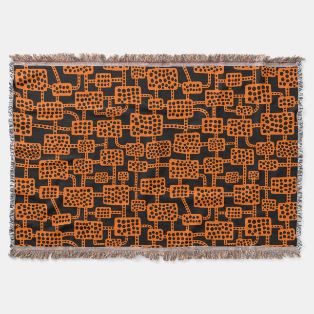 Abstract 041113 - Orange on Black Throw Blanket (Front)