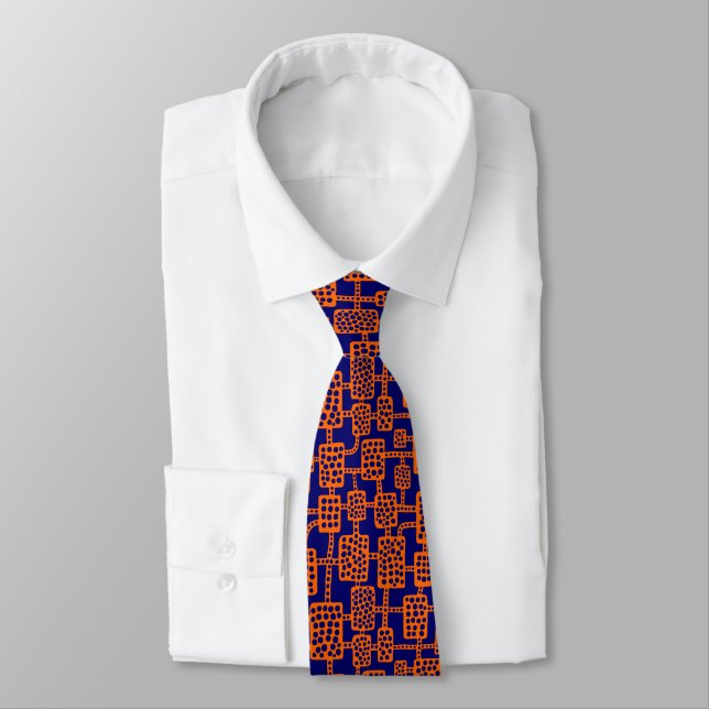 Abstract 041113 - Orange on Deep Navy Tie (Tied)
