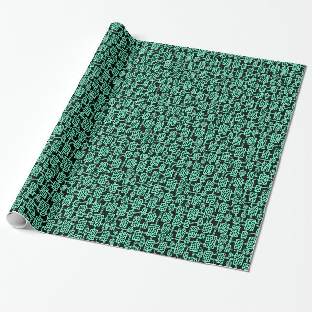 Abstract 041113 - Turquoise on Black Wrapping Paper (Unrolled)