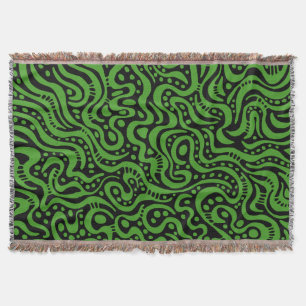 Abstract 041211 - Avocado Green with Black Throw Blanket