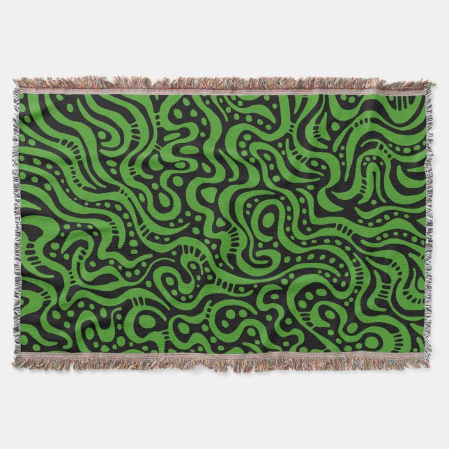 Abstract 041211 - Avocado Green with Black Throw Blanket (Front)