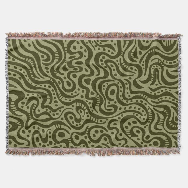 Abstract 041211 - Dark Olive on Khaki Throw Blanket (Front)