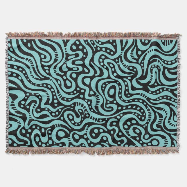 Abstract 041211 - Light Blue Green on Black Throw Blanket (Front)