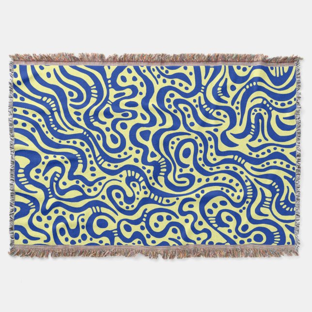 Abstract 041211 - Navy Blue on Light Yellow Throw Blanket (Front)