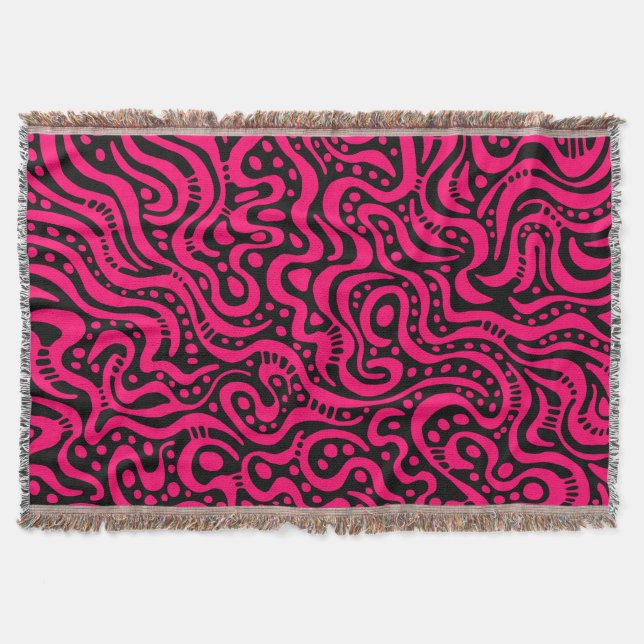 Abstract 041211 - Neon Red on Black Throw Blanket (Front)