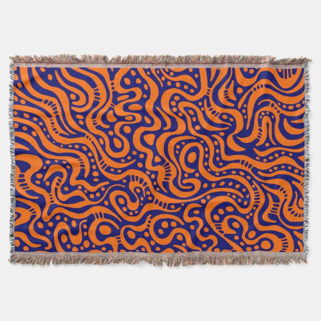 Abstract 041211 - Orange and Deep Navy Throw Blanket (Front)