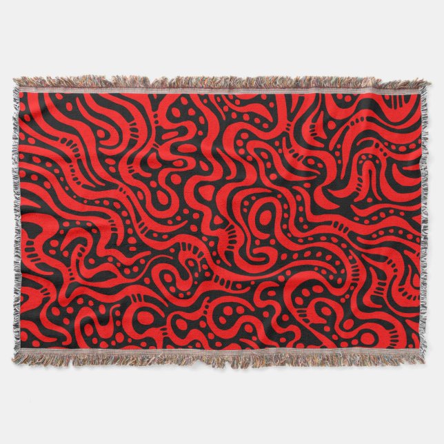 Abstract 041211 - Red on Black Throw Blanket (Front)