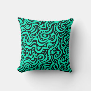 Abstract 041211 - Turquoise on Black Cushion