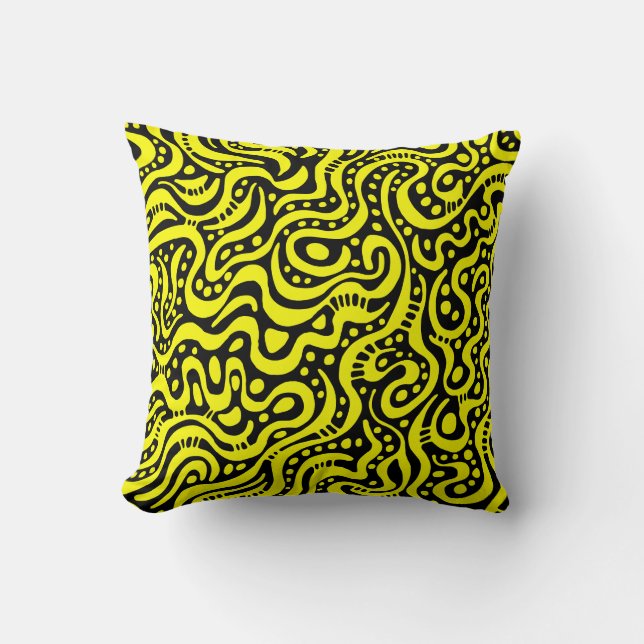 Abstract 041211 - Yellow on Black Cushion (Front)