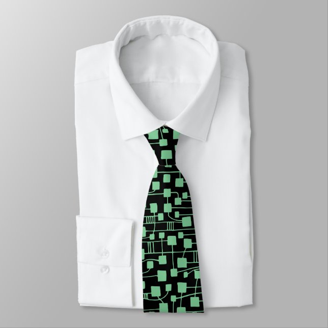 Abstract 111211 - Faded Green on Black Tie (Tied)