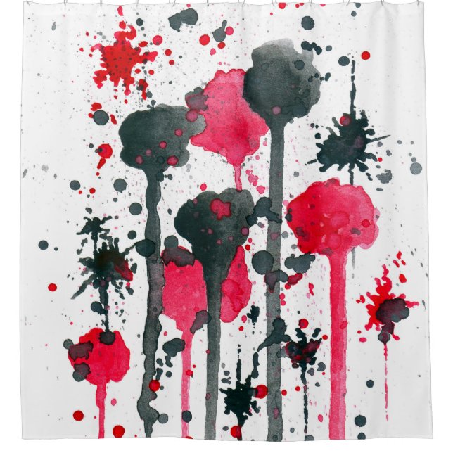 Abstract 11 red black shower curtain (Front)