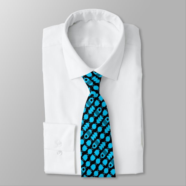 Abstract 140823 - Sky Blue on Black Tie (Tied)