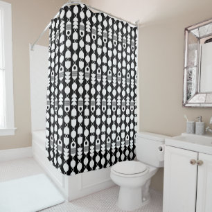 Abstract 140823 - White on Black Shower Curtain