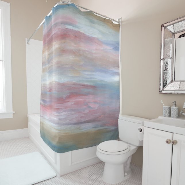 Abstract 16 pink blue lines shower curtain (In Situ)