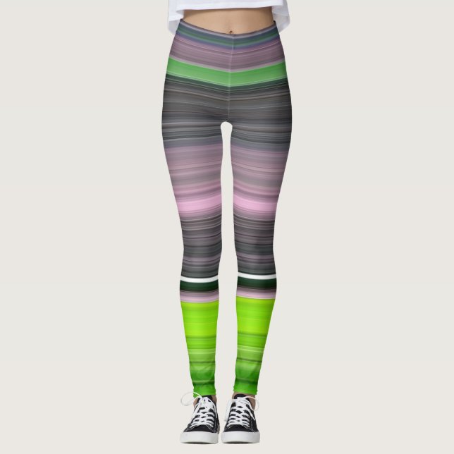 Abstract #1: Lime and grey Leggings (Front)