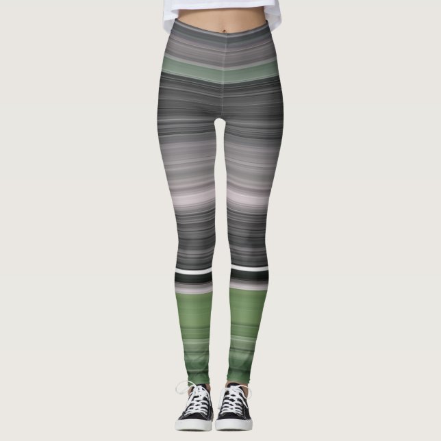 Abstract #1: Olive green and grey Leggings (Front)