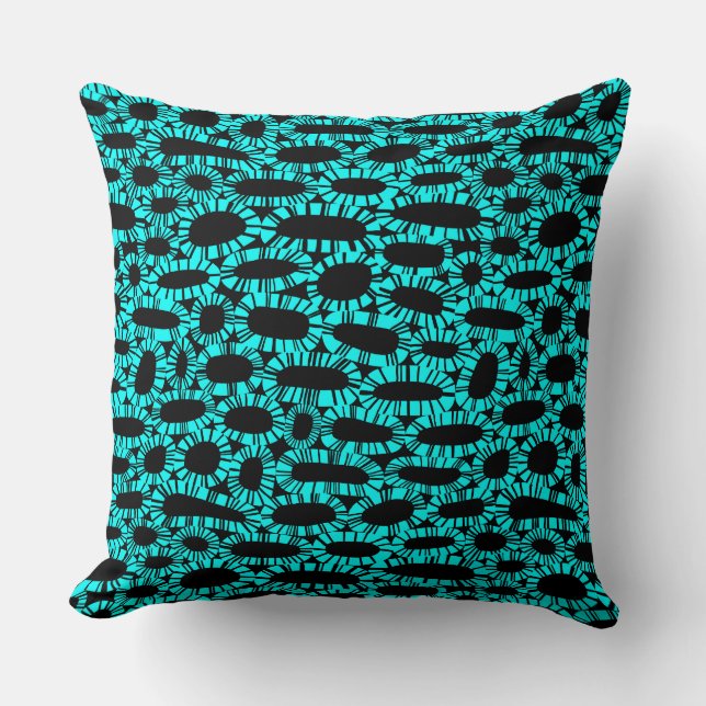 Abstract 250923 - Cyan on Black Cushion (Front)