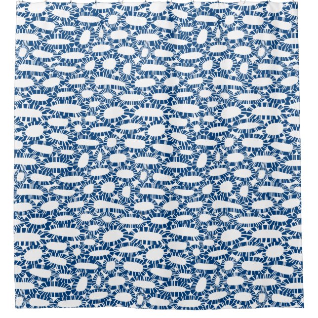 Abstract 250923 - Shibori Blue on White Shower Curtain (Front)