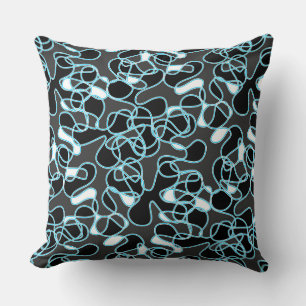 Abstract 290523 Black, Sky Blue and White Cushion