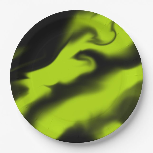 Abstract 3 in Black and Lime Green  Paper Plate (Front)