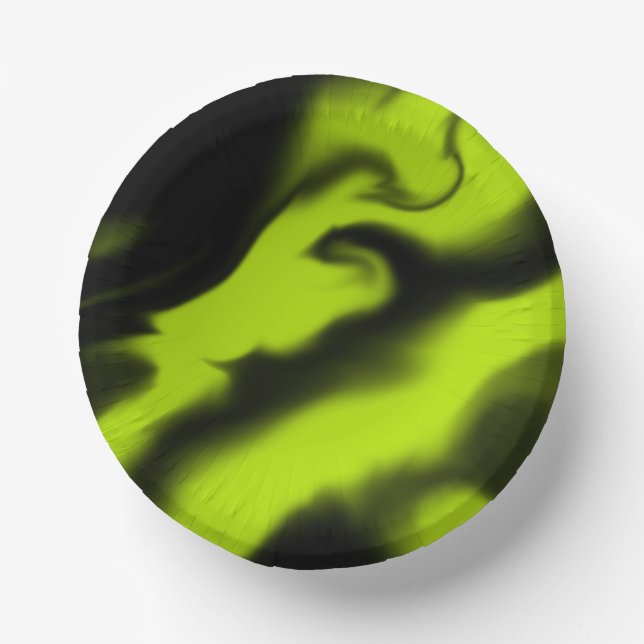 Abstract 3 in Black and Lime Green  Paper Plate (Front)