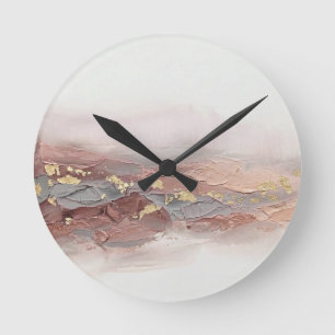 Abstract 3D Blush Pink Rose Gold Foil Mountain Acr Round Clock