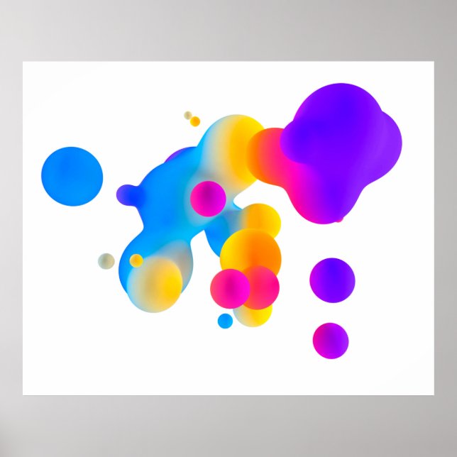 Abstract 3d colorful gradient drops liquid on whit poster (Front)