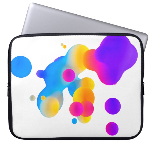 Abstract 3d colourful gradient drops liquid on whi laptop sleeve (Front)