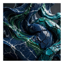 Abstract 3D Fluid Marble Sculpture with White Crac