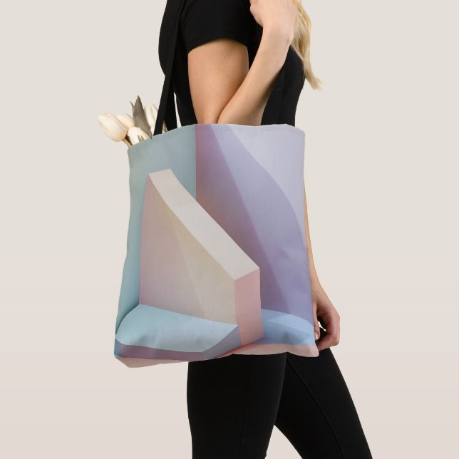 Abstract 3D Geometric Blocks Pastel Aesthetic Tote Bag (Close Up)