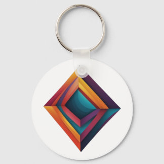 Abstract 3D Geometric Diamond Gradient Art Key Ring