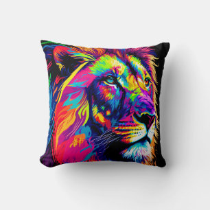 Abstract 3d Lion Portrait Digital Art Cushion