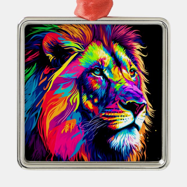 Abstract 3d Lion Portrait Digital Art Metal Tree Decoration (Front)