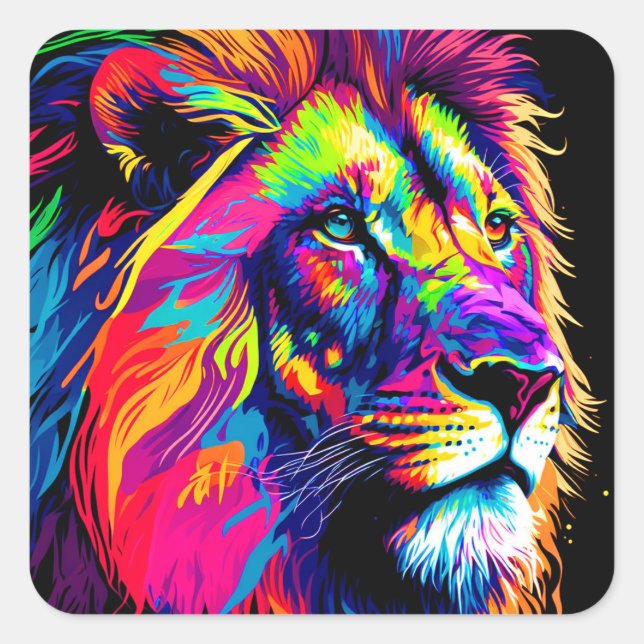 Abstract 3d Lion Portrait Digital Art Square Sticker (Front)