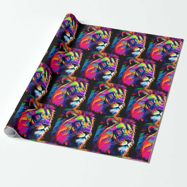 Abstract 3d Lion Portrait Digital Art Wrapping Paper (Unrolled)