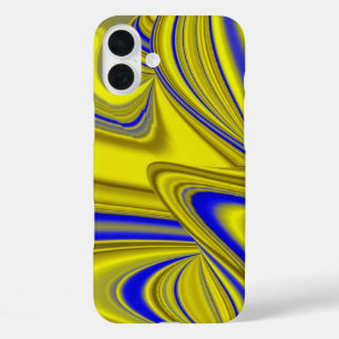 Abstract 3D Rainbow Art in gold yellow and blue iPhone 16 Plus Case
