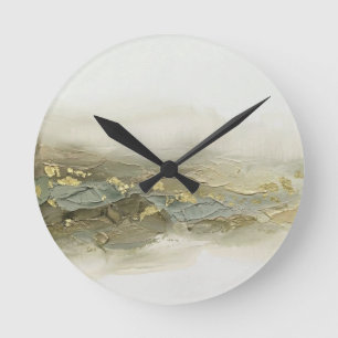 Abstract 3D Sage Green Gold Foil Mountain Wave Acr Round Clock