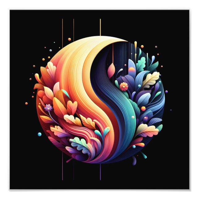Abstract 3D Shape Yin Yang Flowers Vibrant Colours Photo Print (Front)