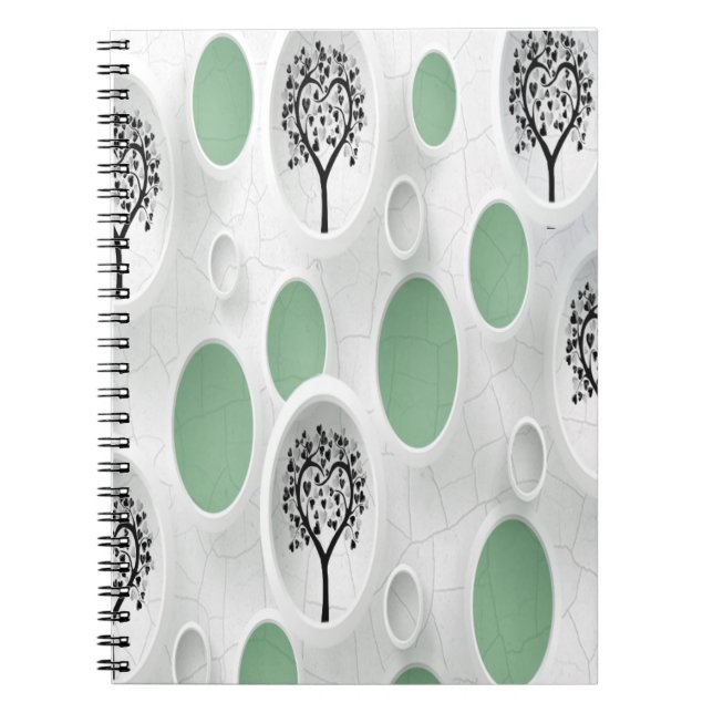Abstract 3D with Circles Heart Leaf Tree Notebook (Front)