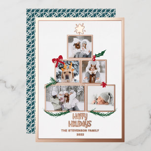 Abstract 5 photos Christmas tree happy holidays Foil Holiday Card