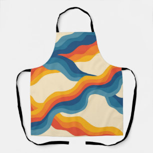 Abstract 70s Retro Orange Blue Wavy Stripe Pattern Apron