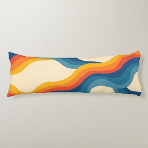 Abstract 70s Retro Orange Blue Wavy Stripe Pattern Body Cushion