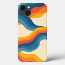 Abstract 70s Retro Orange Blue Wavy Stripe Pattern