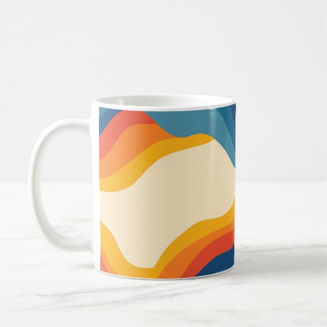 Abstract 70s Retro Orange Blue Wavy Stripe Pattern Coffee Mug (Left)