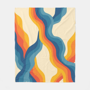 Abstract 70s Retro Orange Blue Wavy Stripe Pattern Fleece Blanket