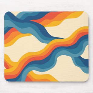 Abstract 70s Retro Orange Blue Wavy Stripe Pattern Mouse Mat