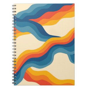 Abstract 70s Retro Orange Blue Wavy Stripe Pattern Notebook