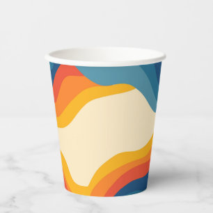 Abstract 70s Retro Orange Blue Wavy Stripe Pattern Paper Cups